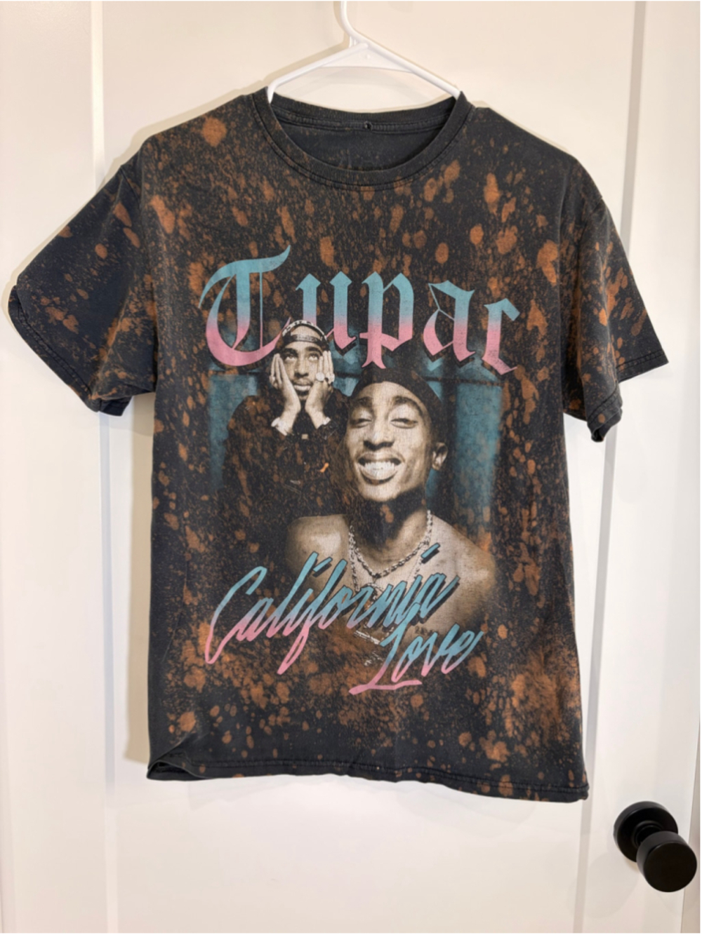 Tupac Shakur California Love Custom Bleached Graphic Tee Vintage Wash Medium